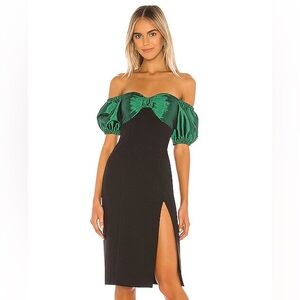 Song of Style Green and Black Off the Shoulder Beth Midi Dress